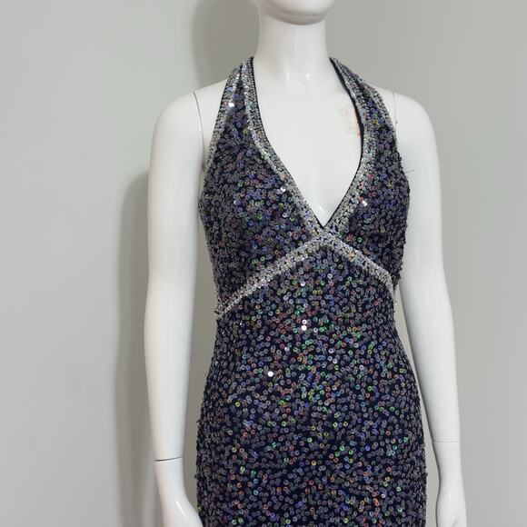 Precious Formals Blue Sequin Maxi Dress Women’s Size 2 Elegant Luxury Night - Picture 2 of 15